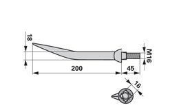 Hřeb bran zahnutý, 18 x 200 mm, M16, hrana-hrana