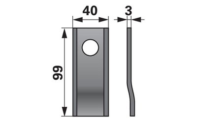 Nůž rotačky vyhnutý (25ks) 99x40x3, d=19,0 - 