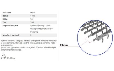 Žaluziové síto - horní - 1738x561 mm (TM6) - 