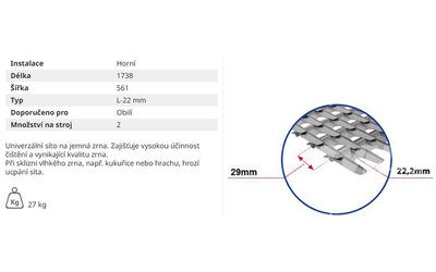 Žaluziové síto - horní - L-22mm - 