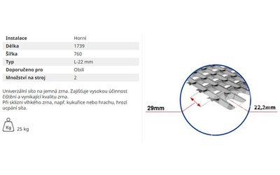 Žaluziové síto - horní (L-22mm) - 