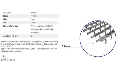 Žaluziové síto - horní - 1739x760 mm (TM6) - 