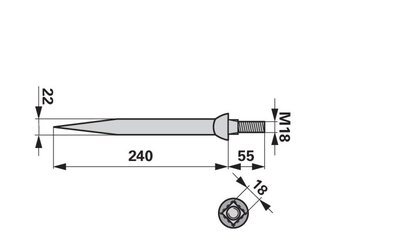 Hřeb bran rovný, 22 x 240 mm, M18, hrana-hrana - 