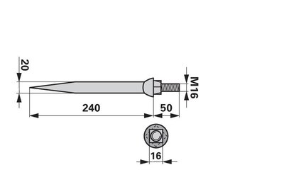Hřeb bran rovný, 20 x 240 mm, M16, hrana-plocha - 