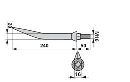 Hřeb bran zahnutý, 20 x 240 mm, M16, hrana-plocha