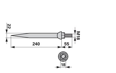  Hřeb bran rovný, 22 x 240 mm, M18, odsazený čtyřhran - 
