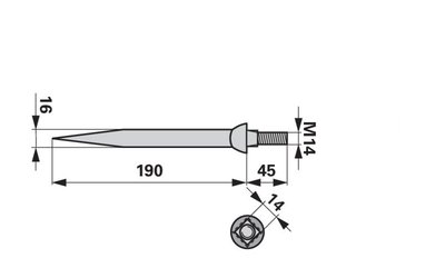 Hřeb bran rovný, 16 x 190 mm, M14, hrana-hrana - 