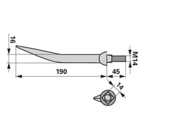 Hřeb bran zahnutý, 16 x 190 mm, M14, hrana-hrana