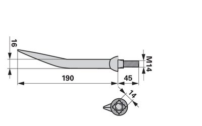 Hřeb bran zahnutý, 16 x 190 mm, M14, hrana-hrana - 