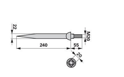 Hřeb bran rovný, 22 x 240 mm, M20, hrana-hrana - 