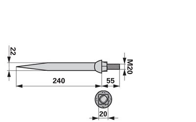 Hřeb bran rovný,22 x 240 mm, M20, hrana-plocha - 