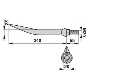 Hřeb bran B21, 240 mm, M20, hrana-plocha - 