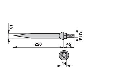 Hřeb bran rovný, 18 x 220 mm, M14, hrana-plocha - 