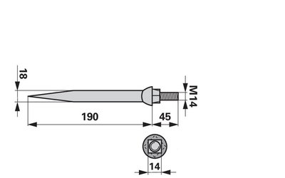 Hřeb bran rovný, 18 x 190 mm, M14, hrana-plocha - 