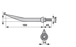 Hřeb bran zahnutý, 18 x 190 mm, M14, hrana-plocha