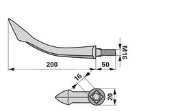 Hřeb bran radličkový zahnutý, 20 x 200 mm, M16, hrana-hrana