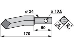 Hřeb rotoru pravý, 25 x 25 mm, délka 170 mm