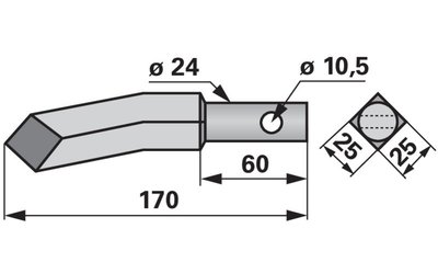 Hřeb rotoru pravý, 25 x 25 mm, délka 170 mm - 