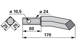 Hřeb rotoru levý, 25 x 25 mm, délka 170 mm