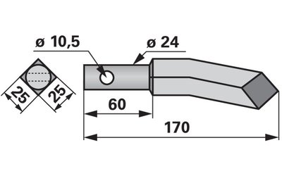 Hřeb rotoru levý, 25 x 25 mm, délka 170 mm - 