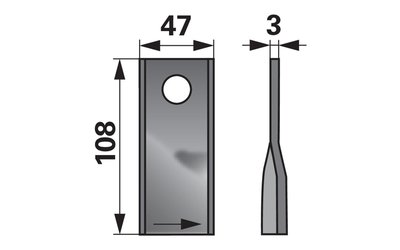 Nůž rotačky levý (25ks) 108x47x3, d=21,0 - 