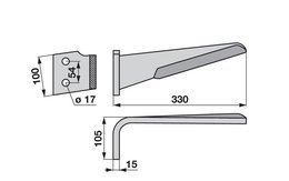Nůž rotačních bran levý, 100 x 15 x 330 mm Perugini