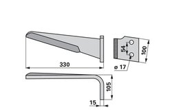 Nůž rotačních bran pravý, 100 x 15 x 330 mm Perugini