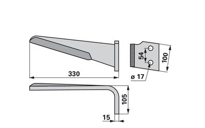 Nůž rotačních bran pravý, 100 x 15 x 330 mm Perugini - 