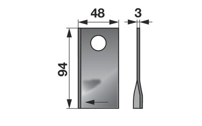 Nůž rotačky pravý (25ks) 94x48x3, d=19,0 - 