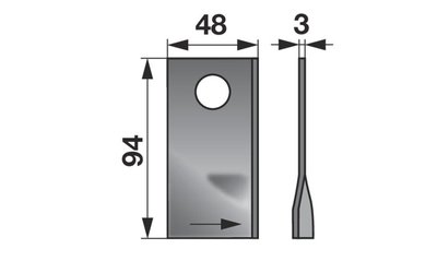 Nůž rotačky levý (25ks) 94x48x3, d=19,0 - 