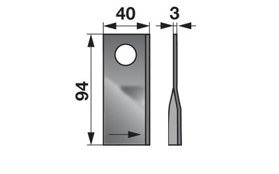 Nůž rotačky levý (25ks) 94x40x3, d=19,0 - 