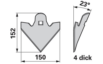 Šípová radlice 150 x 4 mm, úhel 23° - 