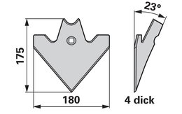 Šípová radlice 180 x 4 mm, úhel 23°