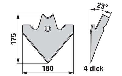 Šípová radlice 180 x 4 mm, úhel 23° - 