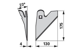  Půlradlice levá, 130 x 4 mm, úhel 23°