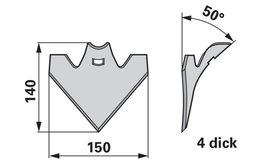 Šípová radlice 150 x 4 mm, úhel 50°