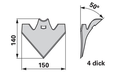 Šípová radlice 150 x 4 mm, úhel 50° - 