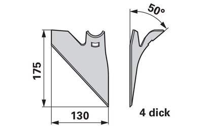 Půlradlice pravá, 130 x 4 mm, úhel 50° - 