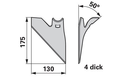 Půlradlice levá, 130 x 4 mm, úhel 50° - 