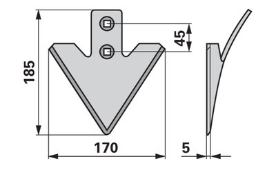 Šípová radlice 170 x 5 mm, rozteč 45 mm - 