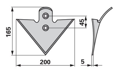 Šípová radlice 200 x 5 mm, rozteč 45 mm - 