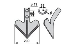 Šípová radlice s návarem, 200 x 6 mm, rozteč 45 mm