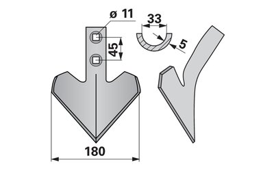 Šípová radlice 180 x 5 mm, rozteč 45 mm - 