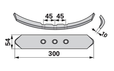  Radlice 3 díry, 54 x 10 x 300 mm, rozteč 45 mm - 