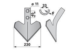 Šípová radlice 230 x 6 mm, rozteč 45 mm