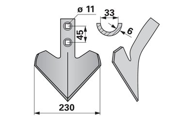 Šípová radlice 230 x 6 mm, rozteč 45 mm - 