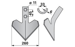 Šípová radlice 260 x 6 mm, rozteč 45 mm