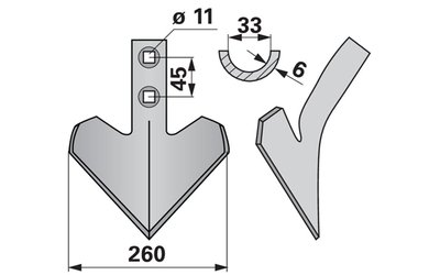 Šípová radlice 260 x 6 mm, rozteč 45 mm - 