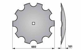 Disk podmítače ozubený, 660 mm, čtyřhran 41 x 41 mm, síla 6 mm, 10 zubů