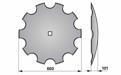 Disk podmítače ozubený, 660 mm, čtyřhran 41 x 41 mm, síla 6 mm, 10 zubů - 